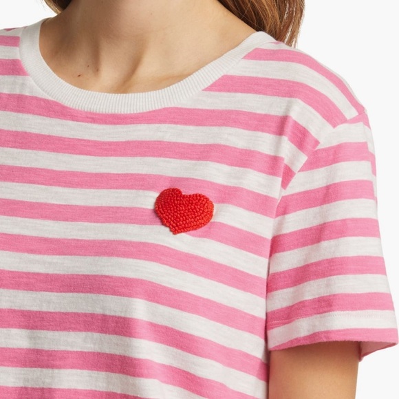 Pink and White Striped T-Shirt with Heart Patch - Picture 5 of 6